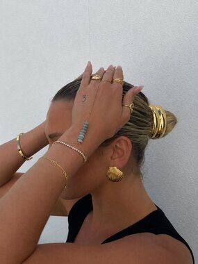 Gold & Aquamarine Hand Chain Bracelet Jewelry
